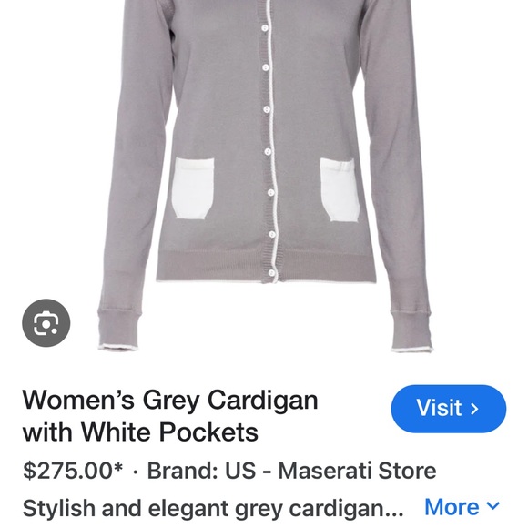 MASERTI woman’s grey Cardigan with white pockets - Picture 7 of 8